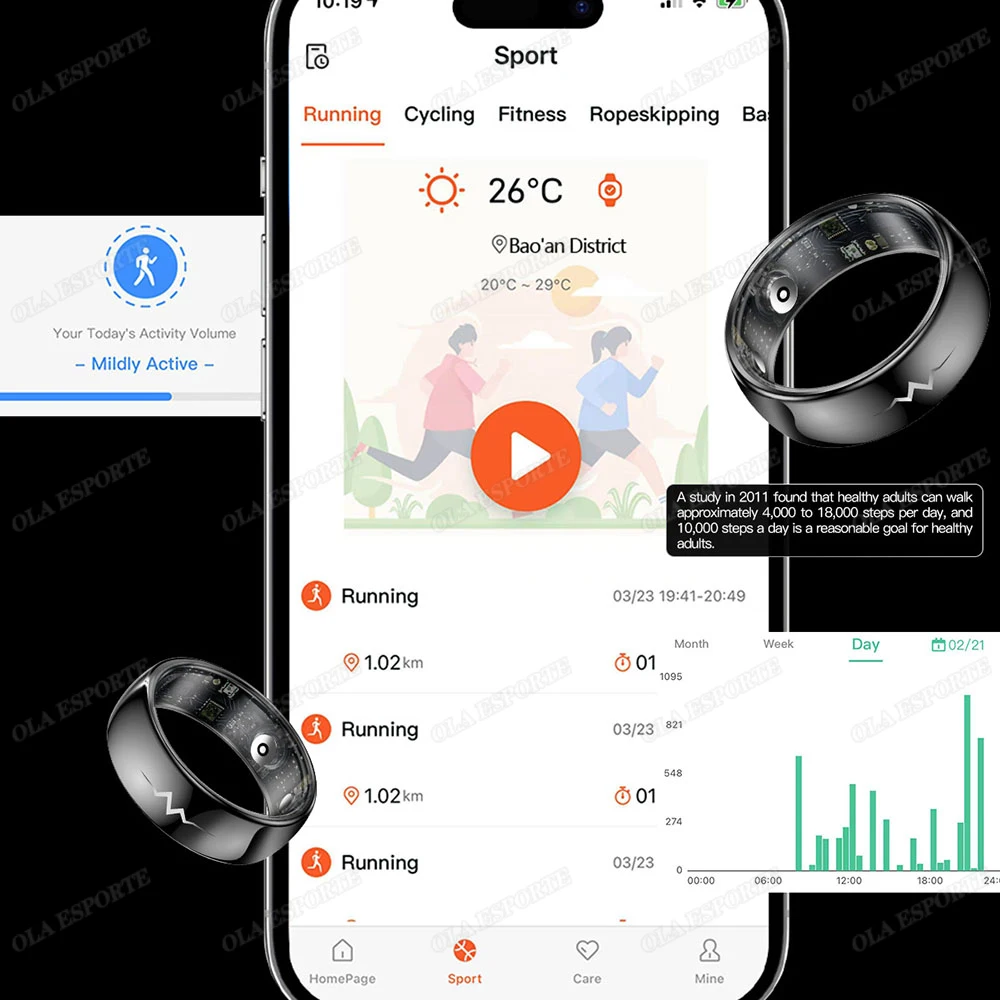 الراقية ECG الأكسجين في الدم الصحة حلقة ذكية معدل ضربات القلب ضغط الدم النوم مراقبة خواتم 5ATM مقاوم للماء وسائط رياضية متعددة