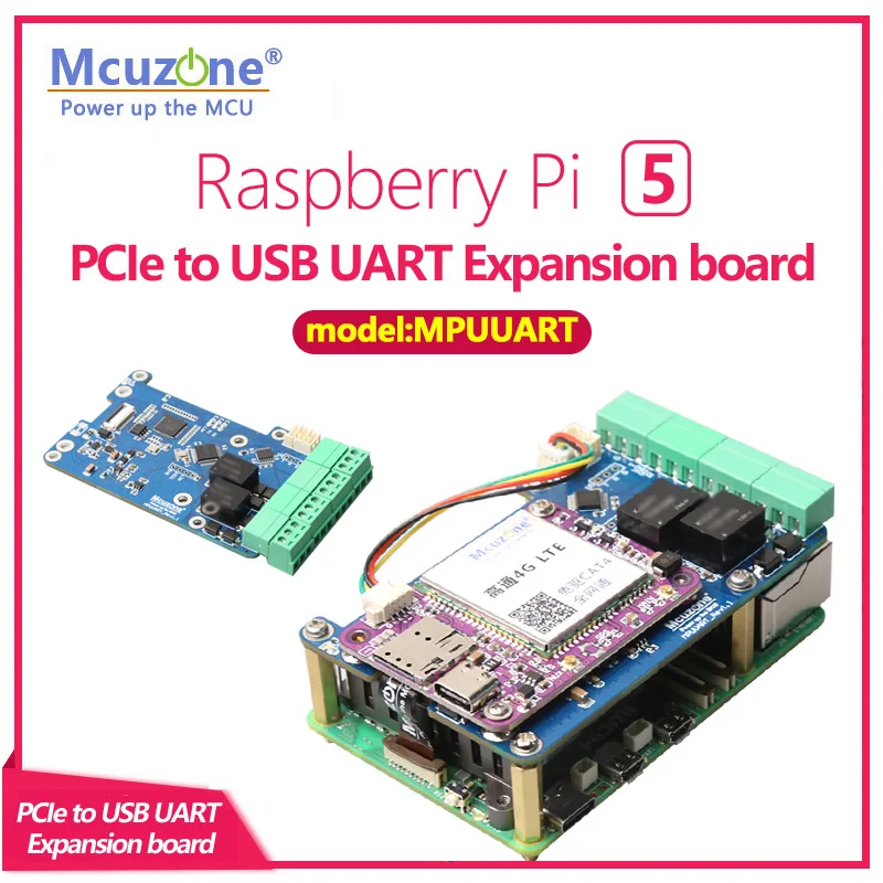 

MPUUART Raspberry Pi 5 PCIe to USB UART HAT,RS485 ISO,RS232,USB2.0,4G LTE modle