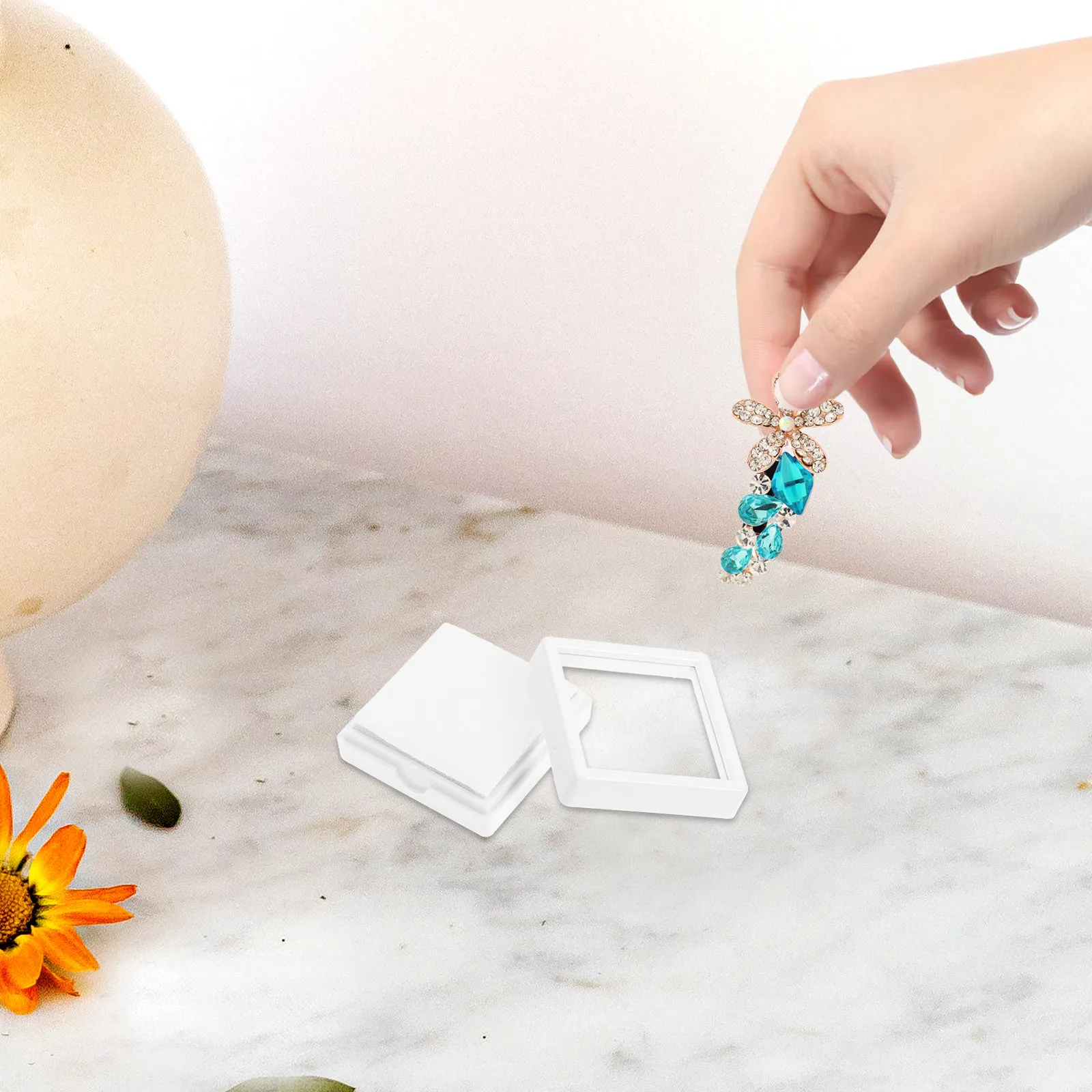 6Pcs Small Clear Display Boxes with Glass Top Lids Multifunctional Stone Jewelry Ring Coin Pin Display Case Storage Organizer