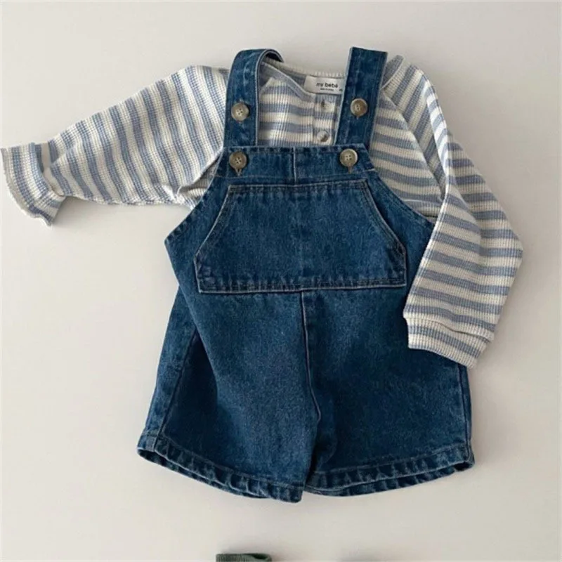 2024 Autumn New Baby Sleeveless Bodysuit Infant Girls Soft Denim Jumpsuit Cute Toddler Overalls Strap Shorts Children Clothes