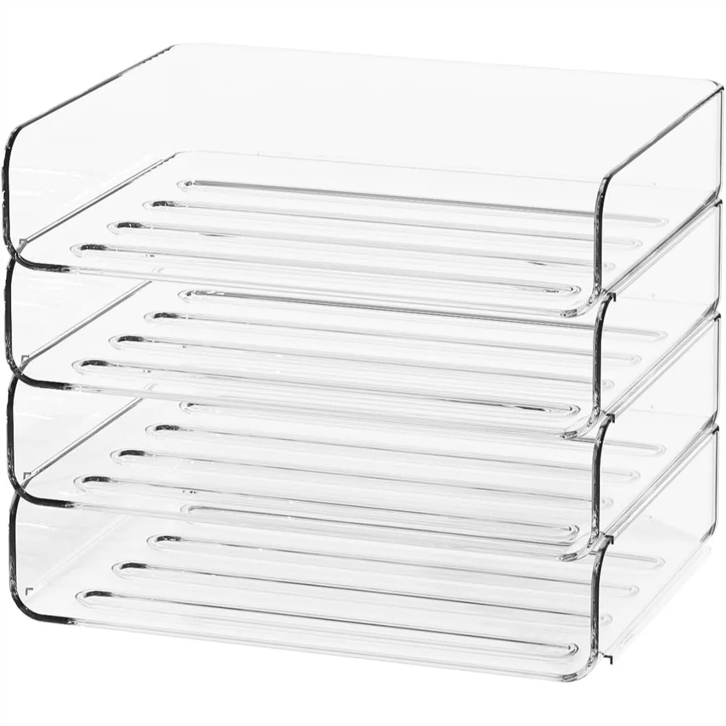

4-Tier Acrylic Paper Tray Organizer, Low-Profile Desk File Sorter for Office/Home, Clear Stackable Letter Tray for Bills