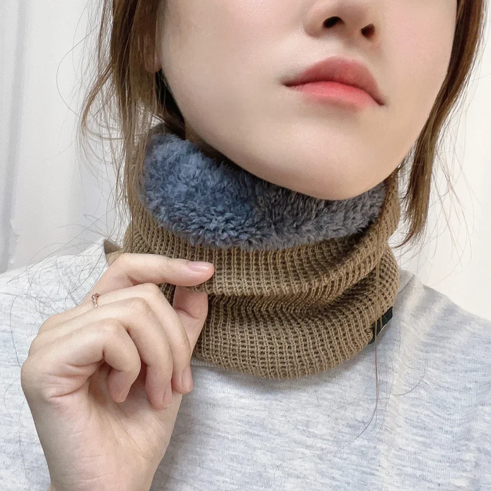 Solide Winter Plüsch Schalldämpfer Woolen Stricken für Frauen Fleece Ring Bandana Schal Halswärmer Buff Dicke Kaschmir Stirnband Ski Maske – Detail 9