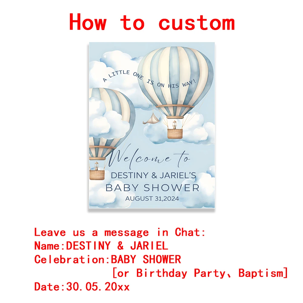 Custom Baby Shower Welcome Sign Poster Hot Air Balloon Personalized Art Print Canvas Painting Modern Wall Picture Home Decor