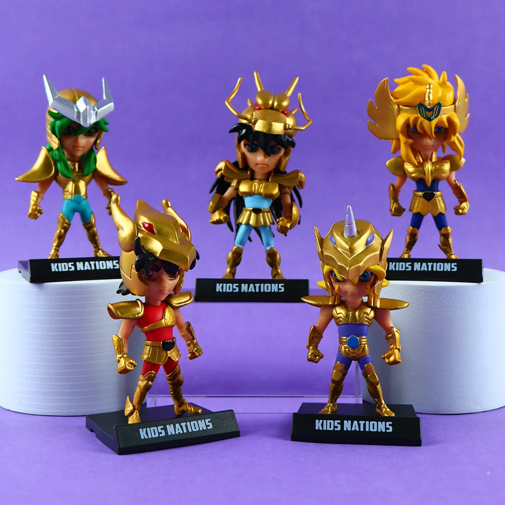 5pcs 10cm Saint Seiya Gold Saint Sion Mu Kanon Shaka Aiolos Action Figure Figurine Collection Doll Toys Gift