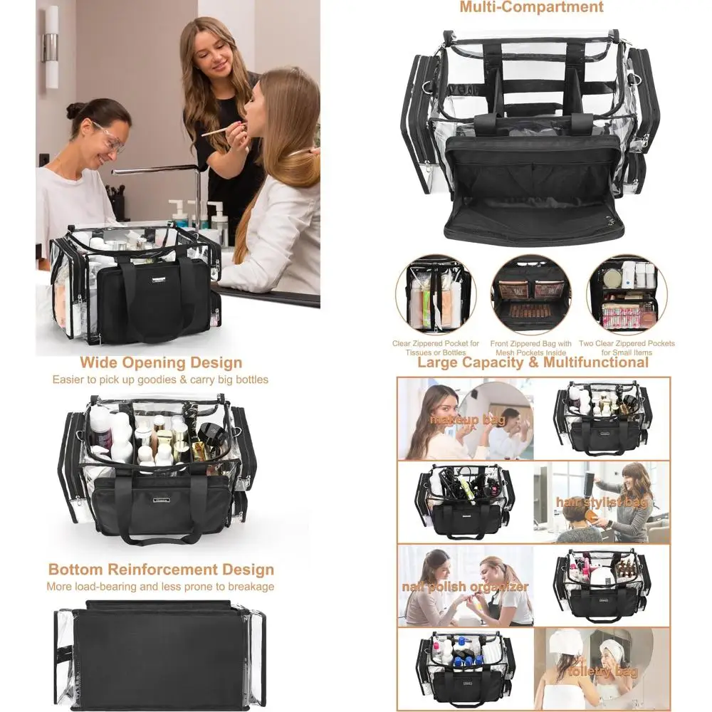 

Очень большой набор для макияжа с прозрачной сумкой, регулируемыми разделителями и плечевым ремнем для путешествий и хранения