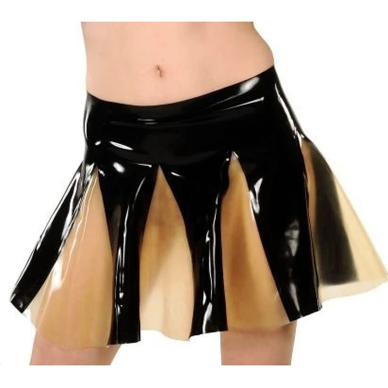 Black And Transparent Sexy Mini Swing Latex Skirts With Trims Rubber Bottoms DQ-0081