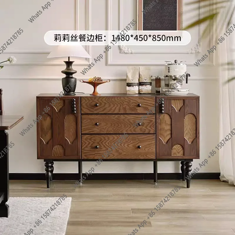 A64 Medieval Solid Wood Dining Side Cabinet French Living Room Contrasting Color Decoration American Retro Foyer Entrance Cabi