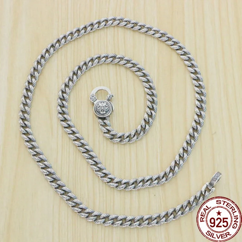 

S925 Sterling Silver Necklace with Vintage Dragon Pattern and Six Character Truth, Simple Hip Hop Personalized Fashion