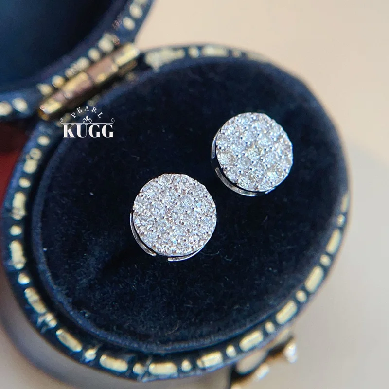 

KUGG серьги из 100% белого/желтого золота 18 карат, блестящие серьги круглой формы 0,36 карата с настоящими натуральными бриллиантами для женщин, изящные ювелирные изделия