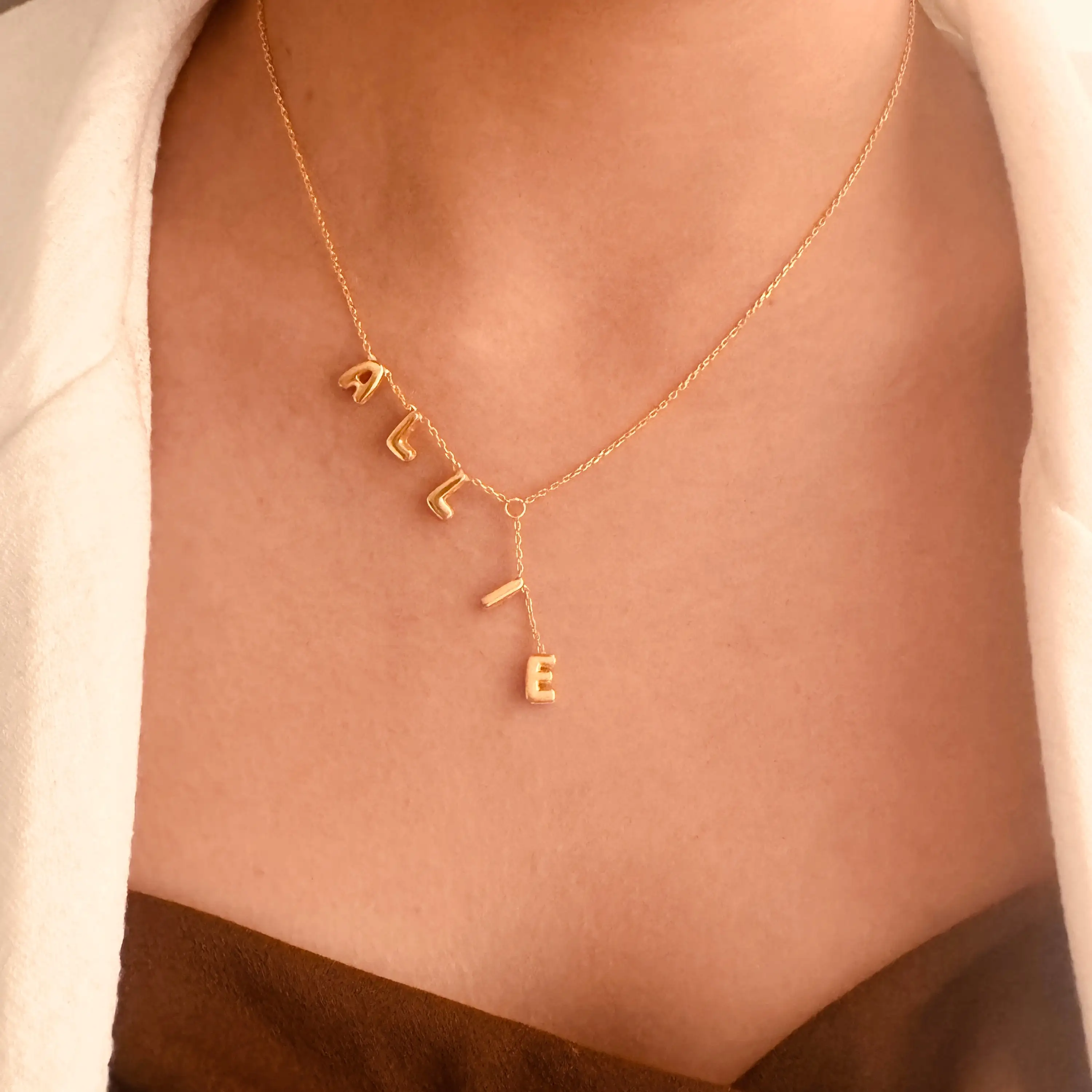 Lariat Y Name Necklace Lariat Name Necklace Bubble Letters Name Necklace Dainty Name Necklace Bubble Letters Necklace For Women