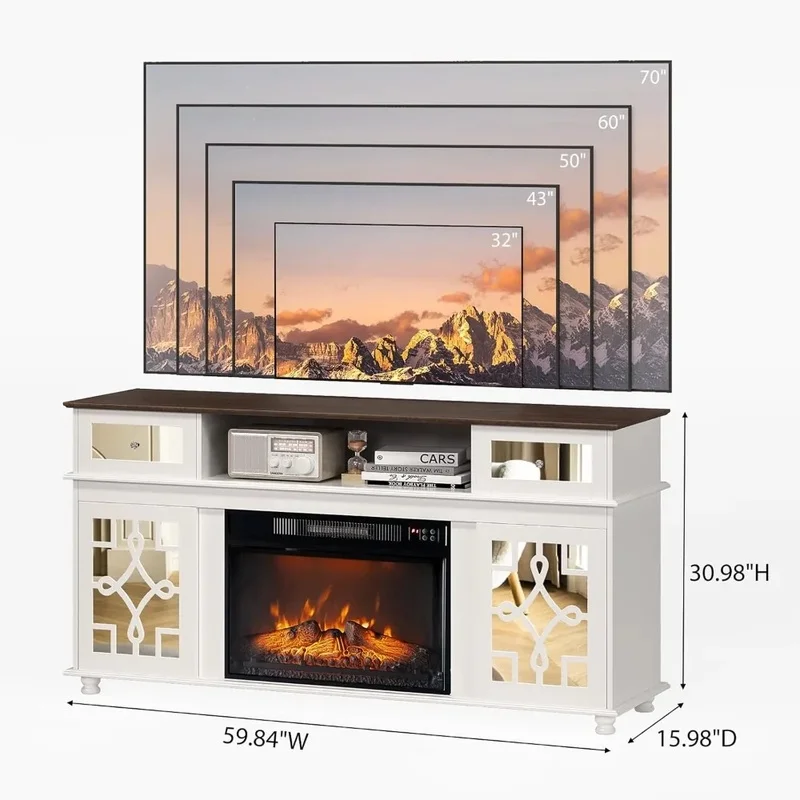Fireplace TV Stand with Sliding Door, Entertainment Center for TVs up to 70