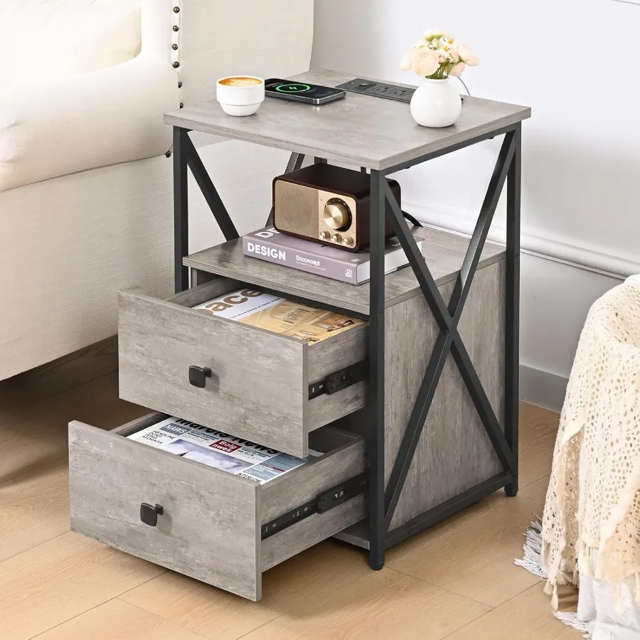 

Набор светодиодных тумбочек, 2 прикроватных тумбочки с зарядной станцией, серый приставной столик, набор из 2 деревянных ящиков, торцевые столики с USB-портами и