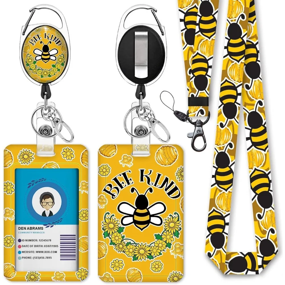 

ID Badge Holder with Lanyard Badge Reel Retractable, ID Holder Keychain Clip Name Tag ID Card Holder for Work Office