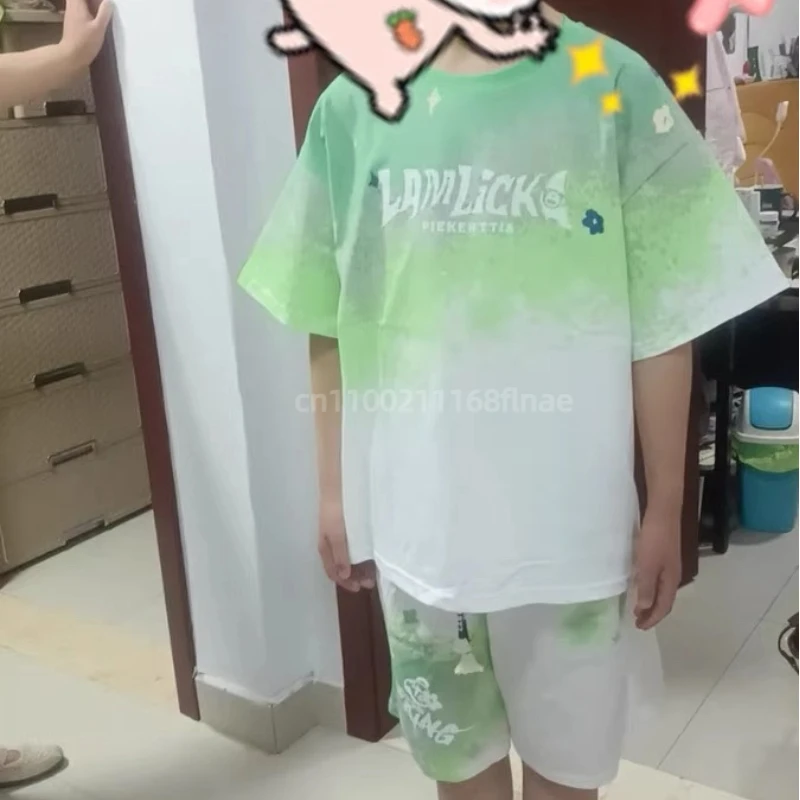 남아 여름 스트릿 댄스 반팔 세트 2025 신상 중대형 아동 그라데이션 스포츠 세트 통기성 속건 운동복