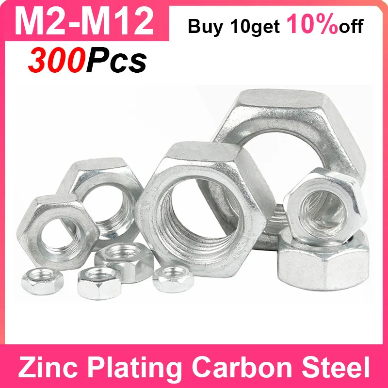 Hexagon Hex Nuts M2 M2.5 M3 M3.5 M4 M5 M6 M8 M10 M12 Zinc Plating Carbon Steel Metric Hex Nuts Anti-rust for Screw Bolt
