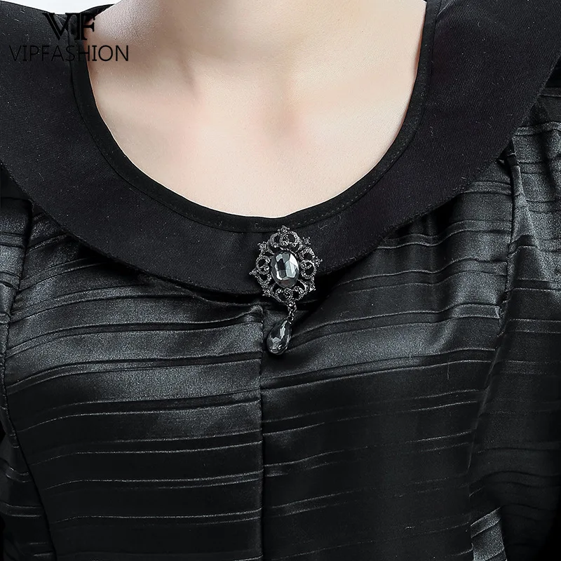 VIP FASHION أزياء الهالوين الشر شيطان الساحرة زي أسود فستان الحفلات التنكرية مع أغطية الرأس مرحلة الأداء الزي فستان القرون الوسطى #4