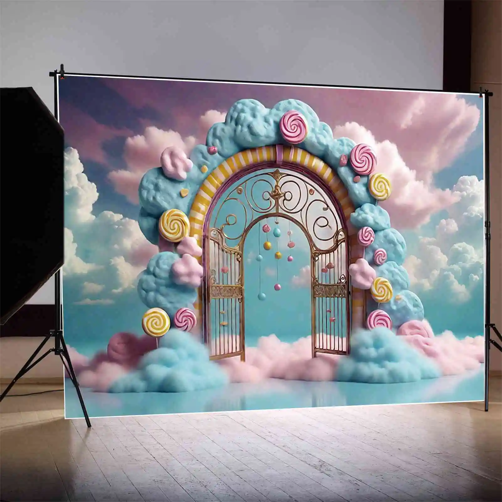Moon.qg ปราสาทนางฟ้าฉากหลังวันเกิดเด็ก candyland Candy Floss Gate background ที่กำหนดเองตกแต่งงานปาร์ตี้