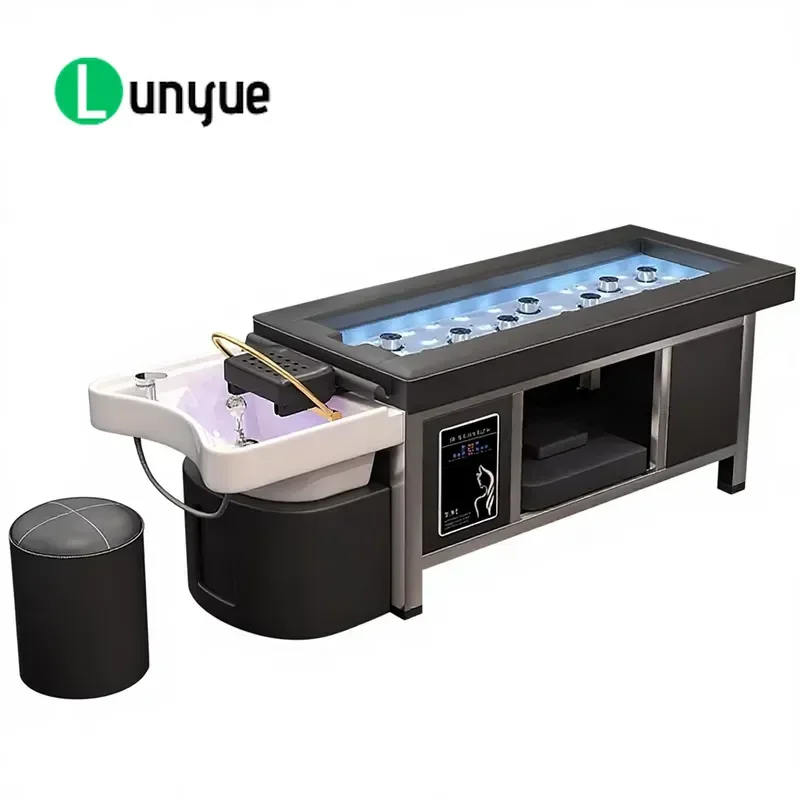 Multifunctional Spa Scalp Treatment Bed with Thai Massage Ceramic Shampoo Basin Moxibustion Heater for Beauty Care