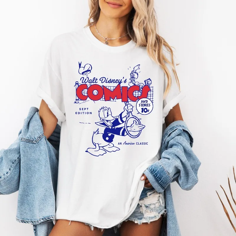 

Футболка в стиле ретро с изображением комиксов Диснея «Микки и друзья Дональд Дак», футболка WDW Magic Kingdom, одинаковая рубашка для всей семьи Disneyland,