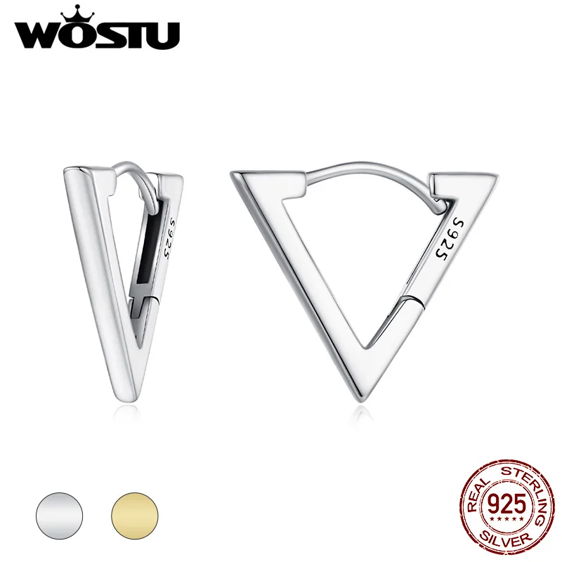 WOSTU 925 Sterling Silver Simple Triangle Earrings For Women Euro Simple Geometric Style Ear Clips Wedding Party Jewelry Gift