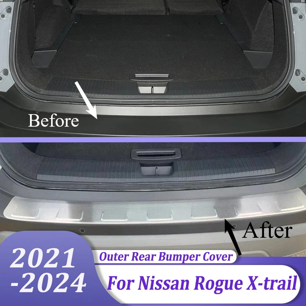 

Tail Trunk Scuff Plate Cover Outer Rear Bumper Pad Protector Trim Car Accessories For Nissan Rogue X-trail 2021 2022 2023 2024
