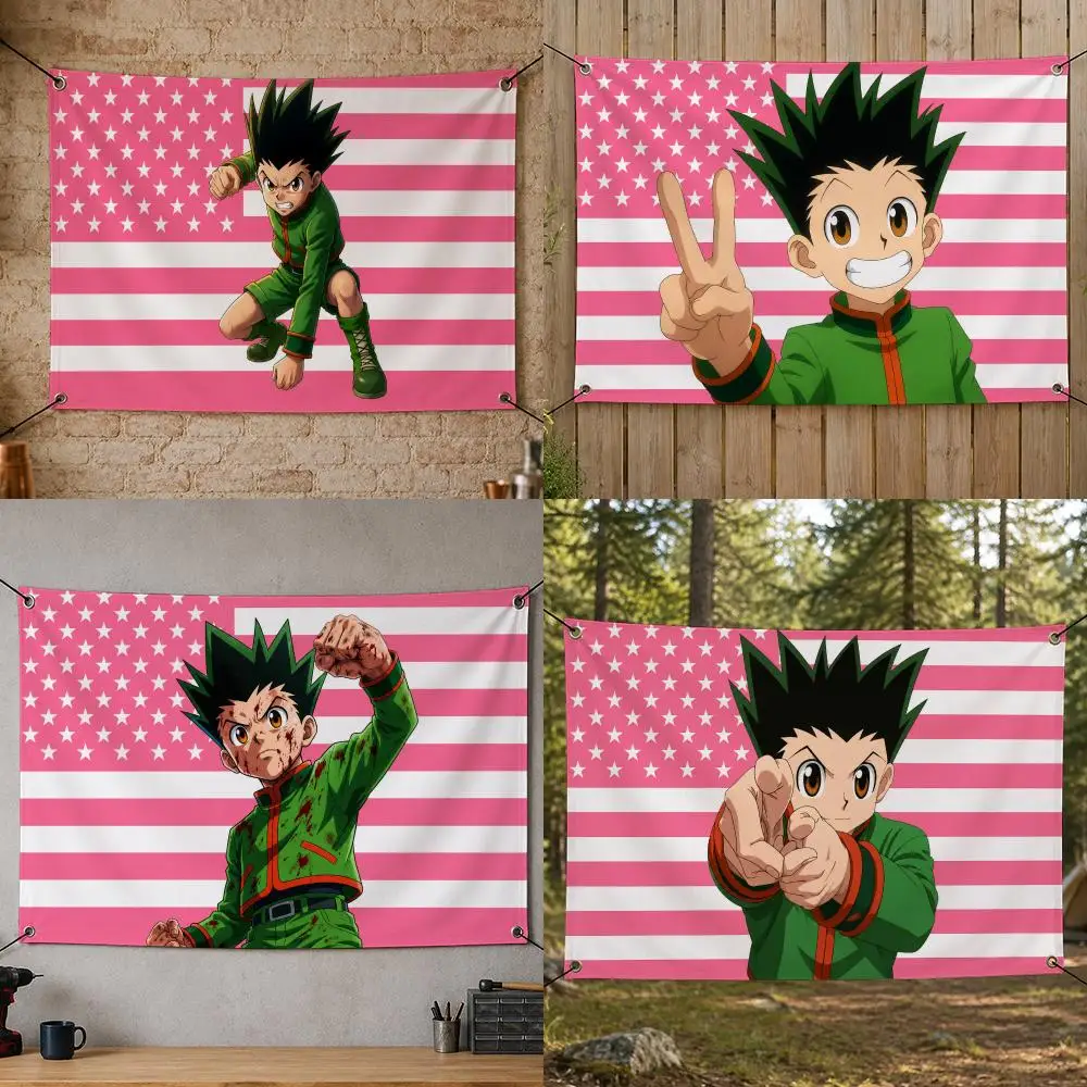 Anime G-Gon Freecss Hunter x Hunter Adventure Flags Flag Banner for Bedroom Dorm Party Home Living Room Wall Garden Gift