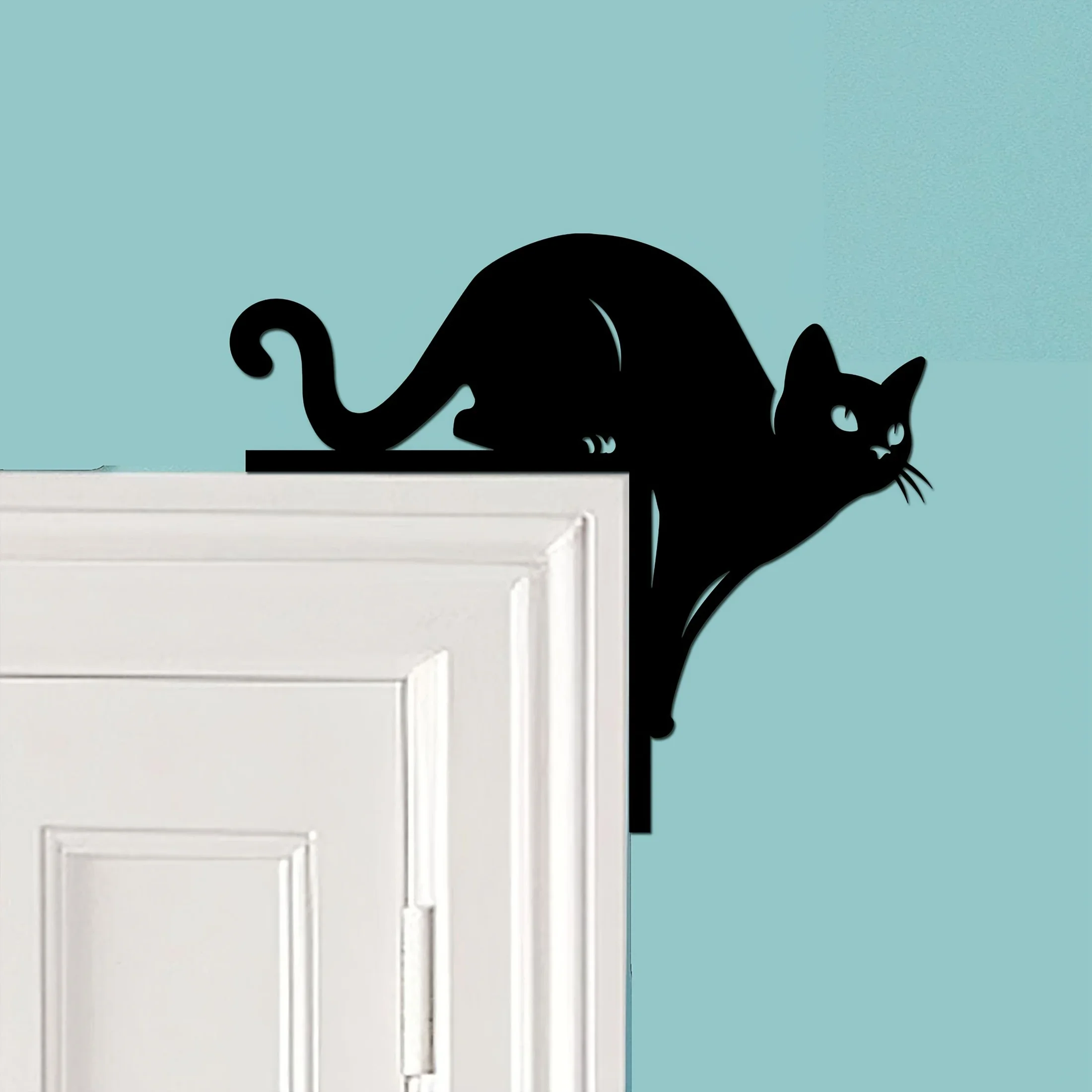 Vintage Black Cat Silhouette Wall Art - Iron Halloween Decor for Door Top, Frame, and Corner, No Electricity Needed, Featherless