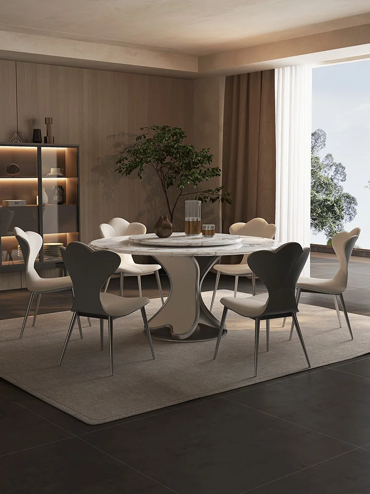 Dining Table with Turntable round round Table Modern Minimalist High-End Home Microlite round Table