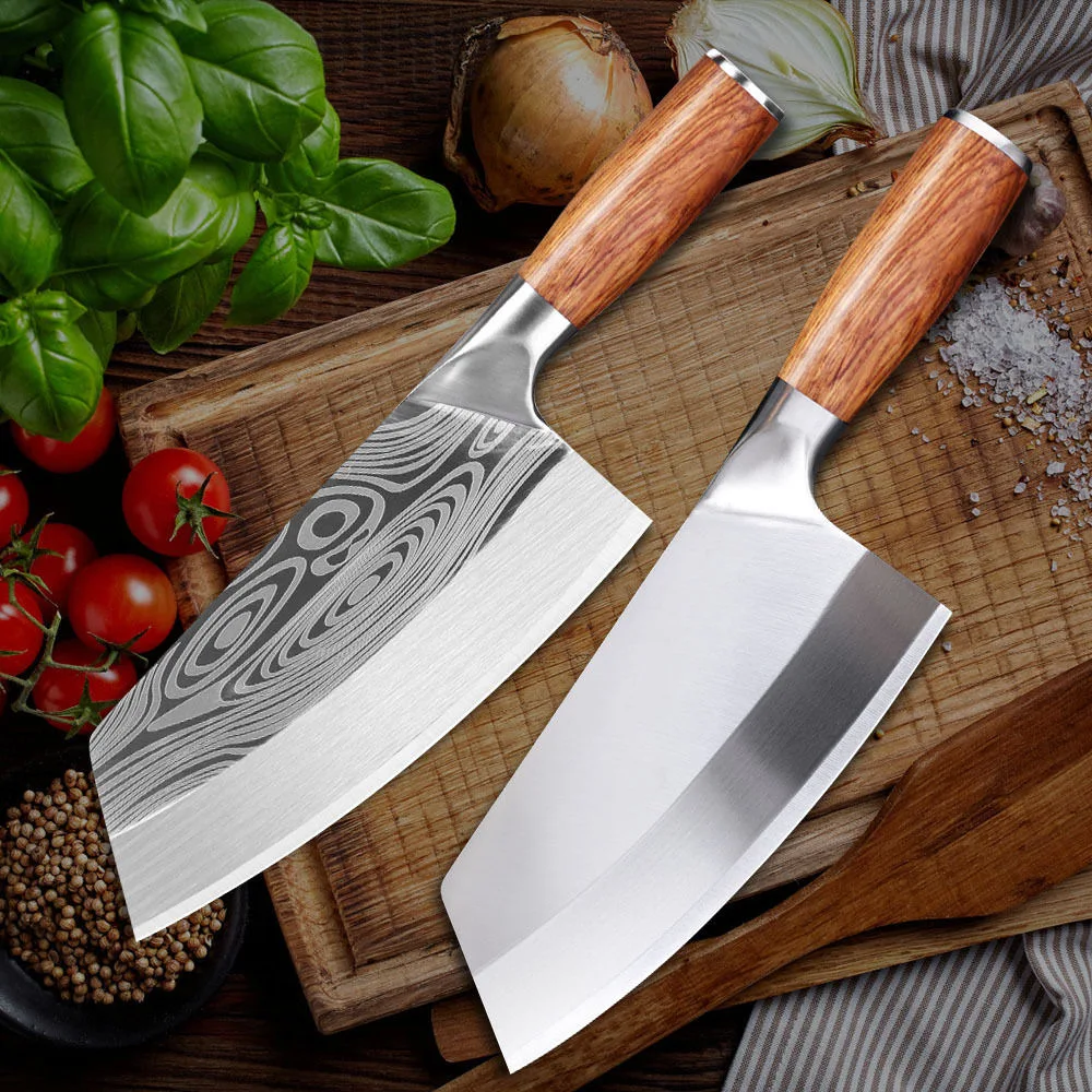 Japanese Kitchen Cleaver Knife Laser Damascus Vein Cooking Knives 4Cr13 Stainless Steel Chef Slicing Knives 7.8