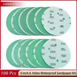 6 Inch 6 Hole Wet Dry Sanding Discs Hook&Loop Flocking Sandpaper Disc 60-2000 Assorted Grit Abrasive Pads for Automotive Wood