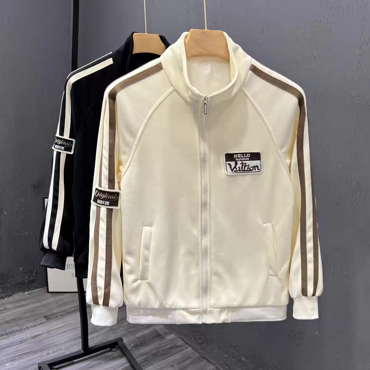 

Trendy Spor Casual Hoodie Jaet Men's Spring Autumn New Sle Two Bar Decoration Stand Collar Long Sve Slim Fit Jeans