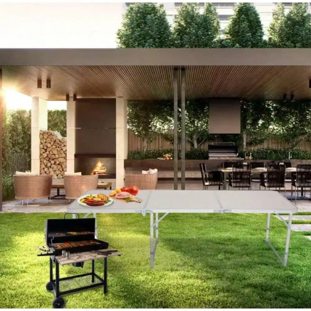 

28 in. H Rectangle Plastic Folding Portable Outdoor Picnic Table For use as a serving table, game table, or outdoor dining table