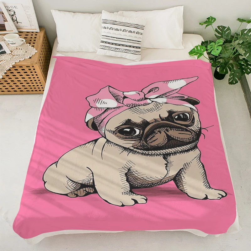 Anime Blanket S-Pet Dog Pugs Sleeping Blankets Microfiber Bedding Fluffy Soft Blankets King Size Blanket Warm Knee Fleece Downy