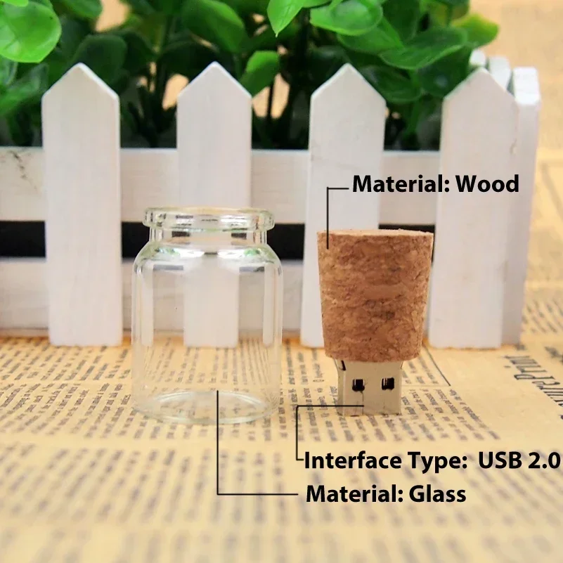 10 stks USB 2.0 Glazen Drift Fles met Kurk Flash Drive Stick Pendrive 4 GB 8 GB 16 GB 32 GB 64 GB 128 GB Huwelijkscadeau Gratis Custom LOGO