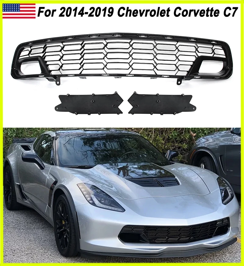 Car Front Bumper Upper Grille Modified Grill for Cheverolet Corvette C7 2014-2019 Carbon Flash Racing Grills without Camera Hole