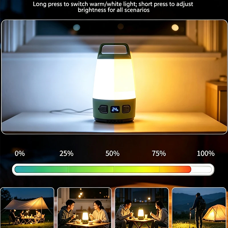 Portable LED Camping Lantern Rechargeable Dimmable Warm White Tent Light with Hidden Hook Emergency Camping Lamp for Outdoor