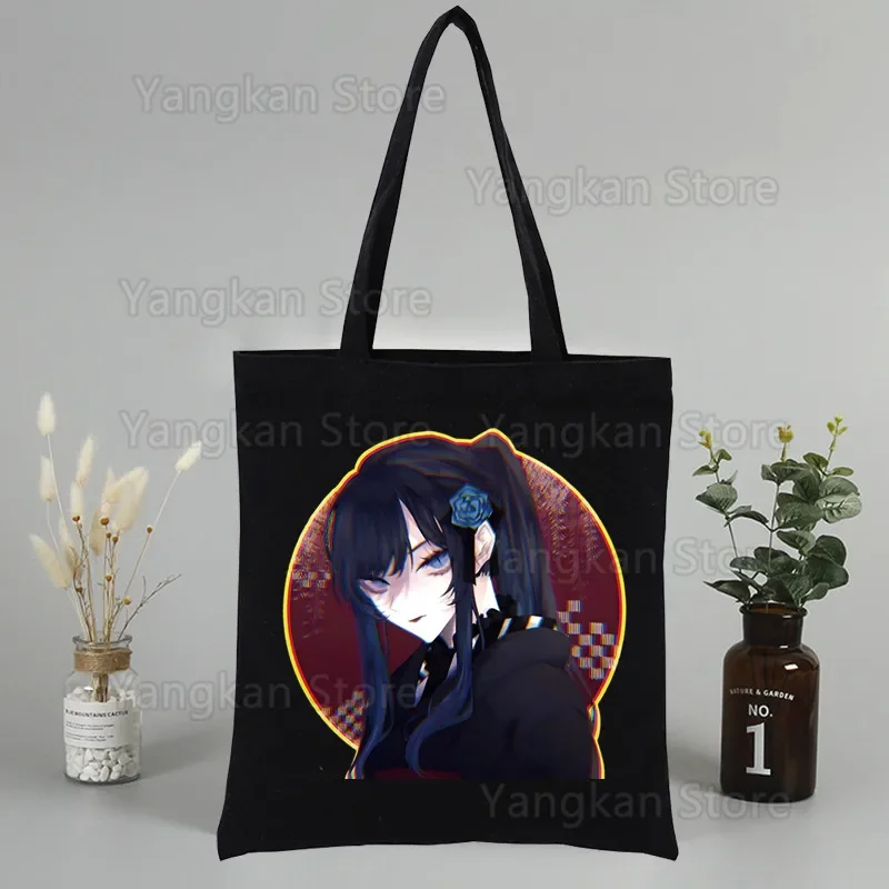 

Ado Harajuku Art Shopping Black Bags Canvas Tote Bag Printed Cartoon Reusable Cloth Bag Handbag Shoulder Bags