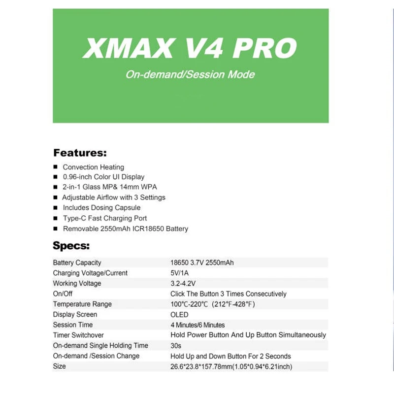 NEW Original XMAX V4 Pro 2-in-1 Dry Herb Vaporizer Kit 2600mah Convection Heating Electronic Cigarette VS XMAX V3 Pro Vape Pen view 5
