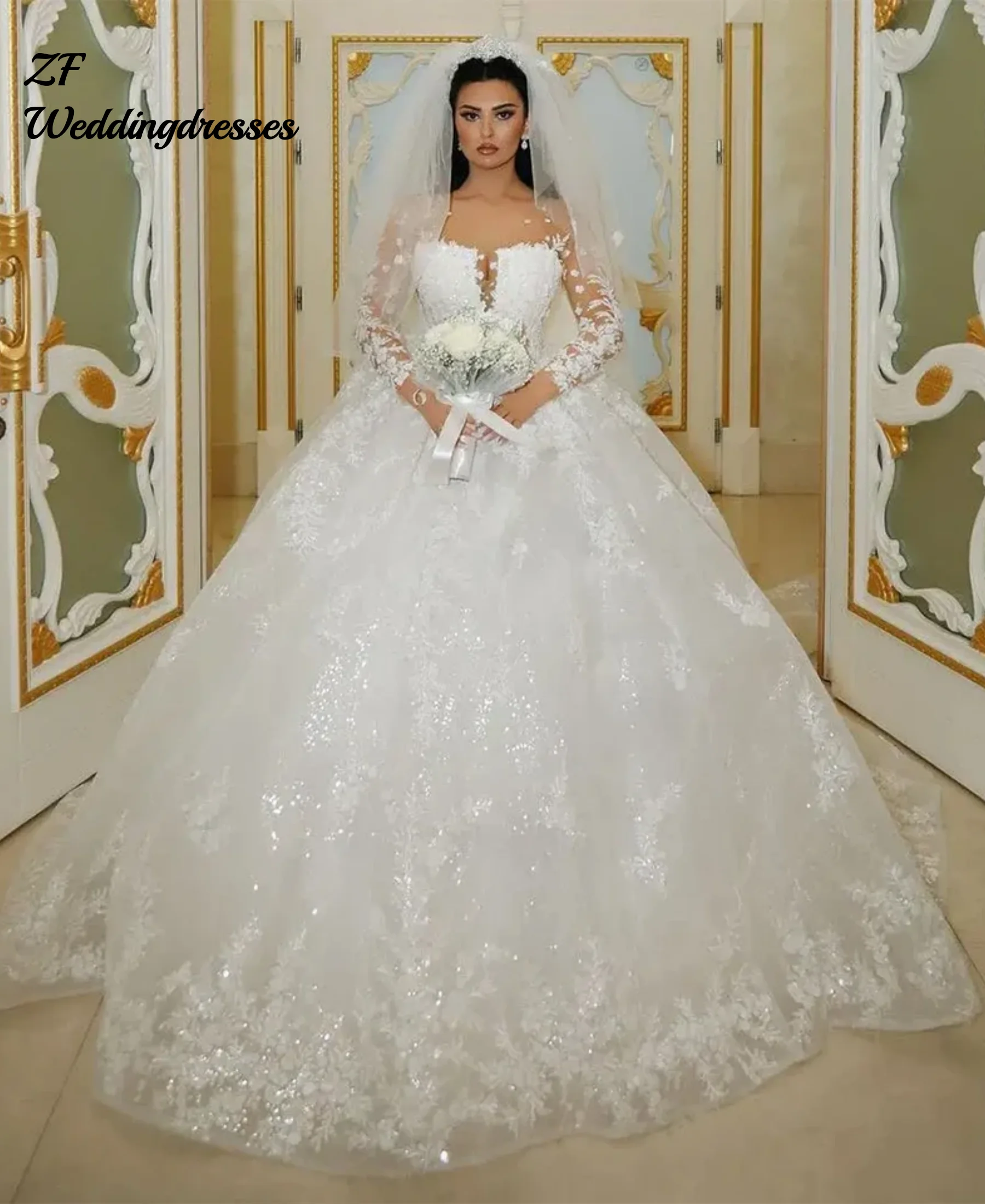 

Роскошное бальное платье принцессы по индивидуальному заказу, свадебные платья в Дубае, блестящие кружевные аппликации с блестками, свадебные платья отлича dados Vestidos De