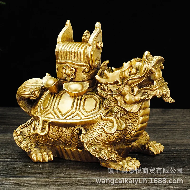 Brass dragon turtle ornament, a three-tiered dragon head turtle, suitable for living rooms, studies, or as a desktop gift, symbo