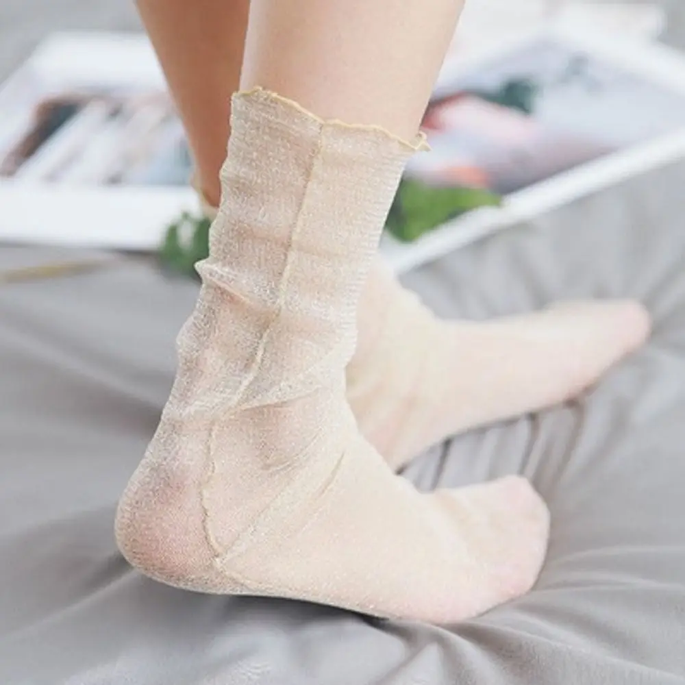 Summer Gift Simple Gauze Transparent Elastic Glitter Silk Hosiery Women Thin Socks Korean Style Socks Shiny