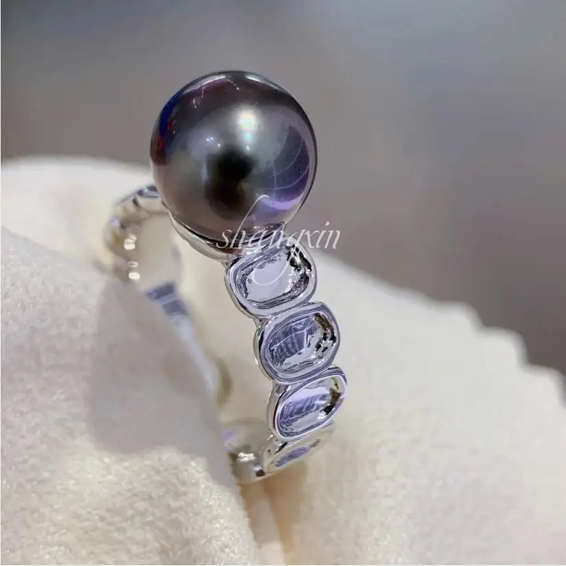 

stunning 10-11mm tahitian round black green pearl ring 925s