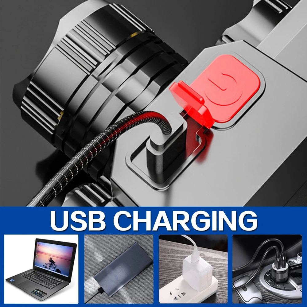 Powerful LED Headlight USB Rechargeable Headlight OSL LED + Side Lights 4 Modes Waterproof Headlight with Built-in Battery