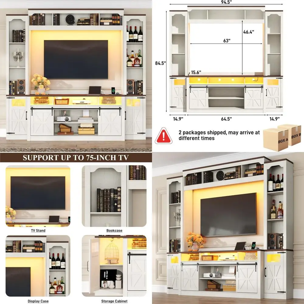 

"Элегантная тумба под телевизор в стиле фермерского дома высотой 85 дюймов с местом для хранения и книжных полок для телевизоров до 75 дюймов"