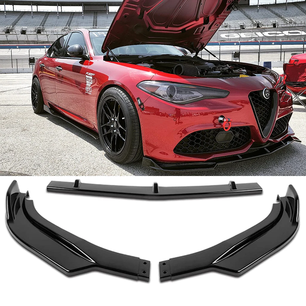 Gloss Black Car Front Bumper Splitter Lip Diffuser Body Kit Spoiler Guard For Alfa Romeo Giulia 2017 2018 2019 2020 2021