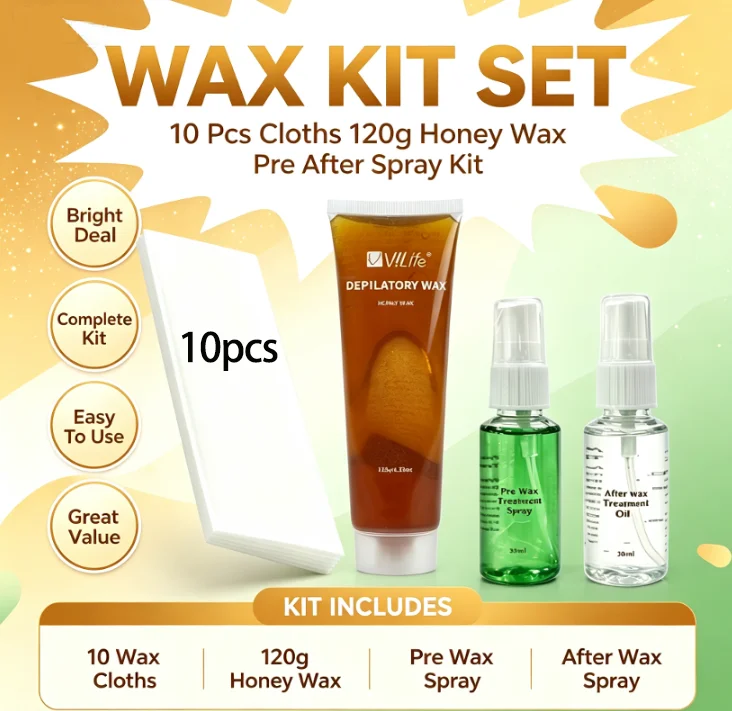 Hair Care Honey - Salon-Qualität Honig-Wachs-Set, 120g Wachs-Tube, 10 Wachsstreifen,