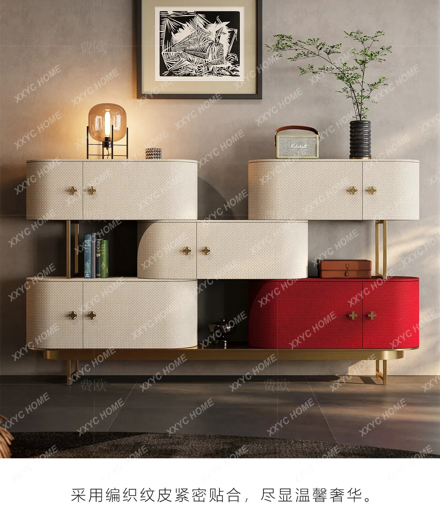 High-end light luxury edge cabinet  post-modern custom decorative bookcase marble storage porch wine cabinet