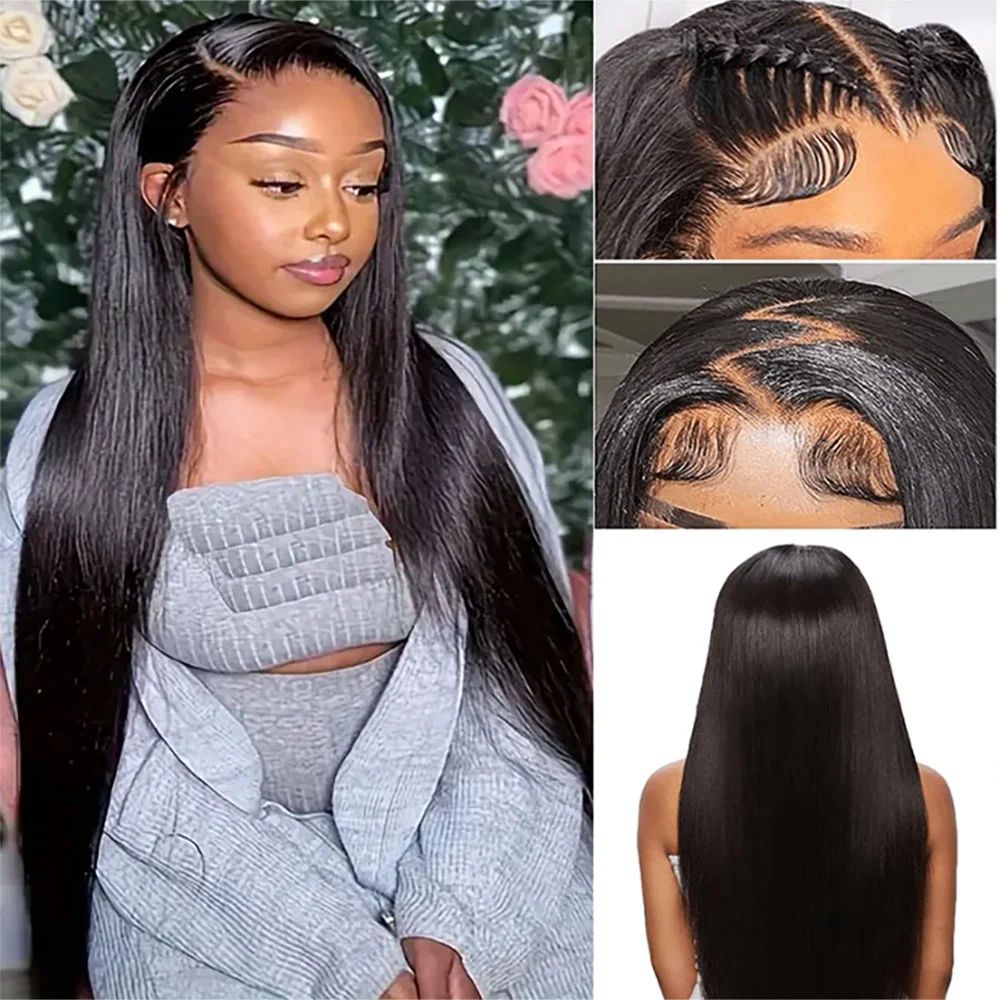 

30 34 Inch 200 Density 13x4 Straight HD Transparent Lace Front Pre-Cut Human Hair Wigs For Women With Body Hair Natural Color