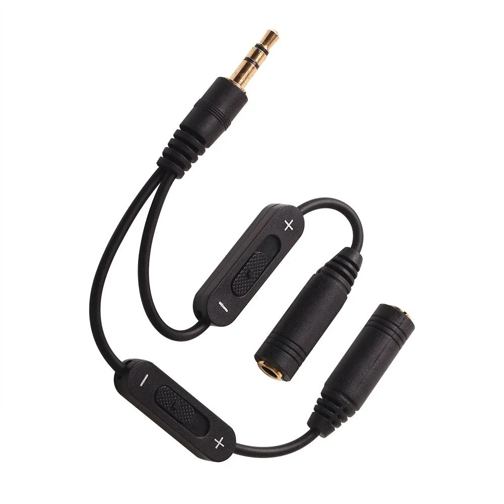 100pcs/lot 3.5mm 1 Male to 2 Female Stereo Audio Cable Y Splitter Adapter Volume Control Headphone Earphone Phone Aux Cord