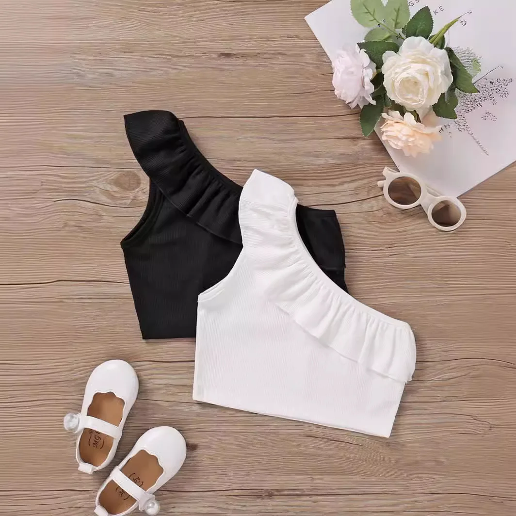 

Baby Girl Summer Ruffles One-shoulder Pleated Thin Personality Vest Baby and Children's Clothes